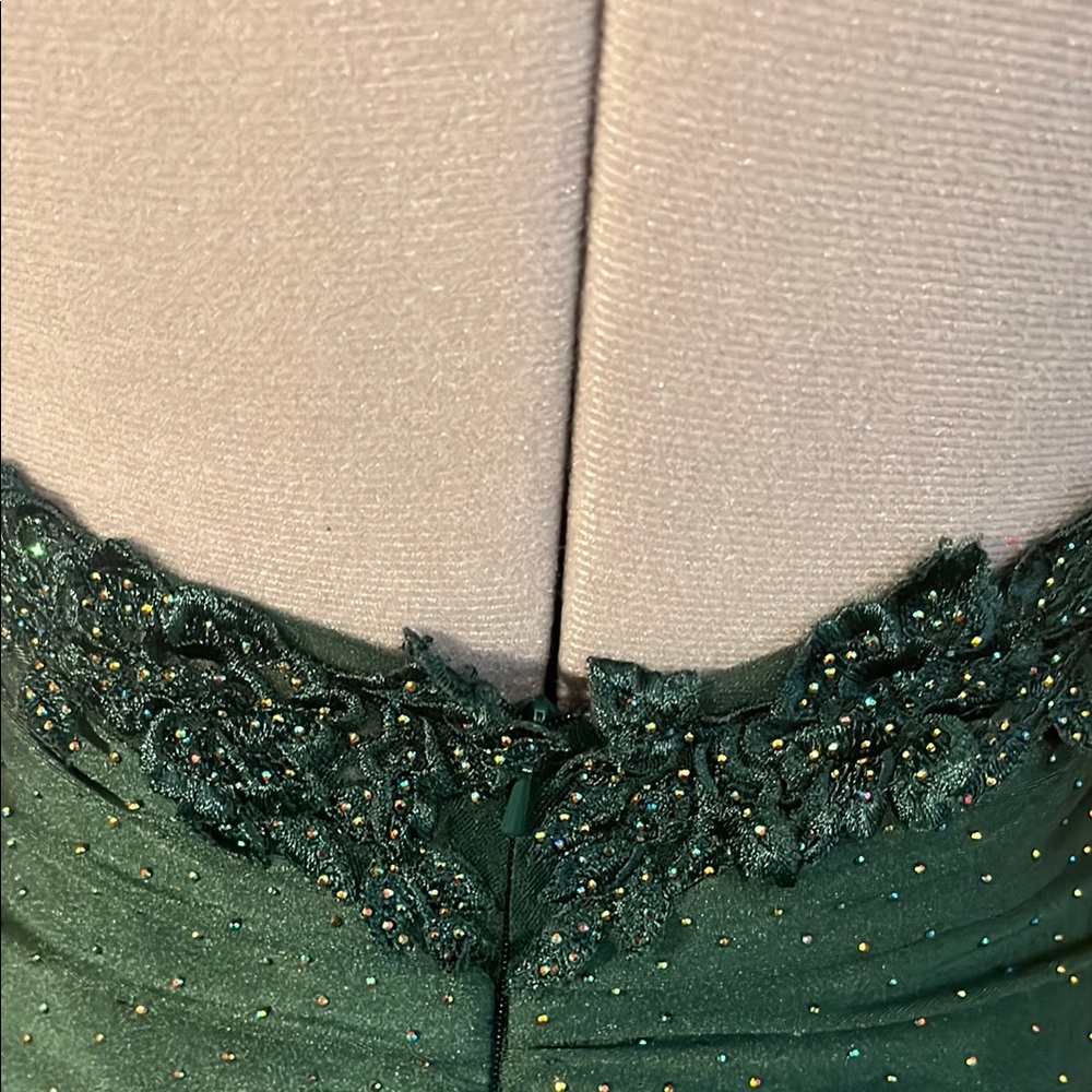 Green Embellished Spaghetti Strap Prom Gown - Picture 5 of 14